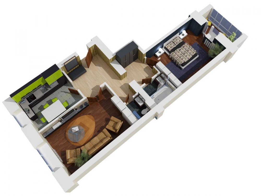 Dizajn jednosobnog stana u prsluku: puno mogućnosti za stvaranje udobnog stanovanja za cijelu obitelj